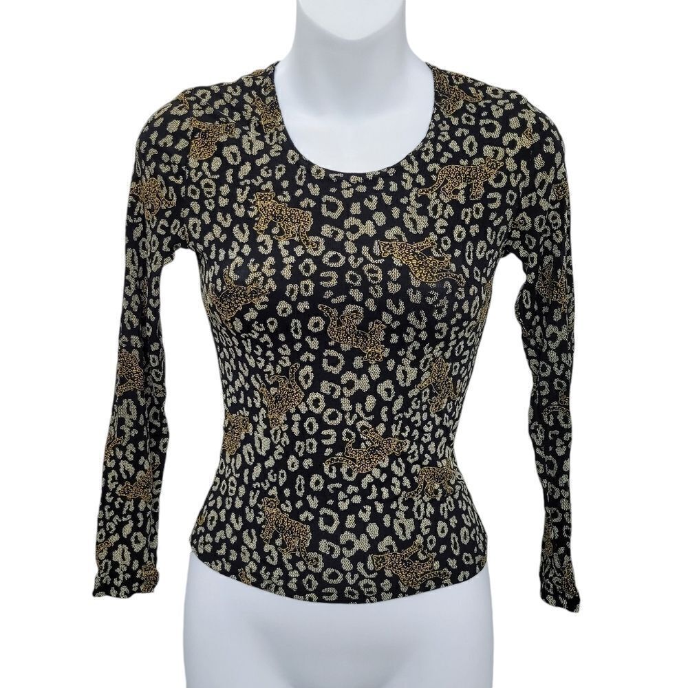 2/$20 Y2K Diamonds USA Black & Gold Cougar Pattern Top Blouse Size: M